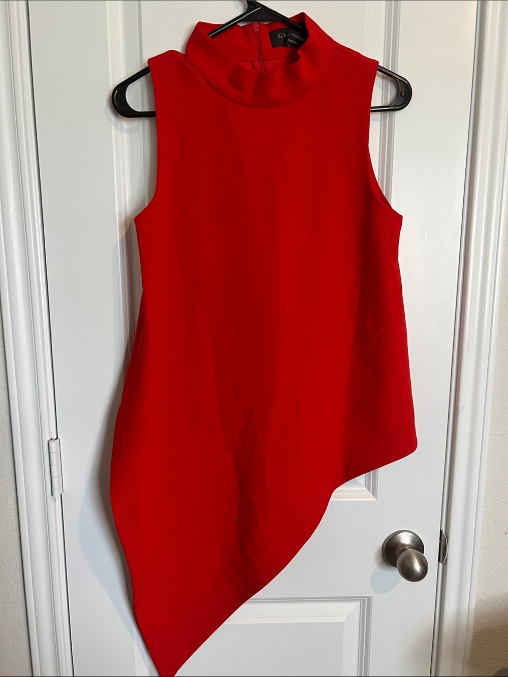 Red Asymmetrical Sleeveless Blouse